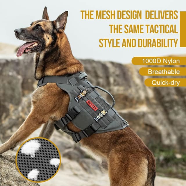 Detalle de OneTigris AIRE Mesh Tactical Dog Harness (Grey) with handle and breathable air-mesh design