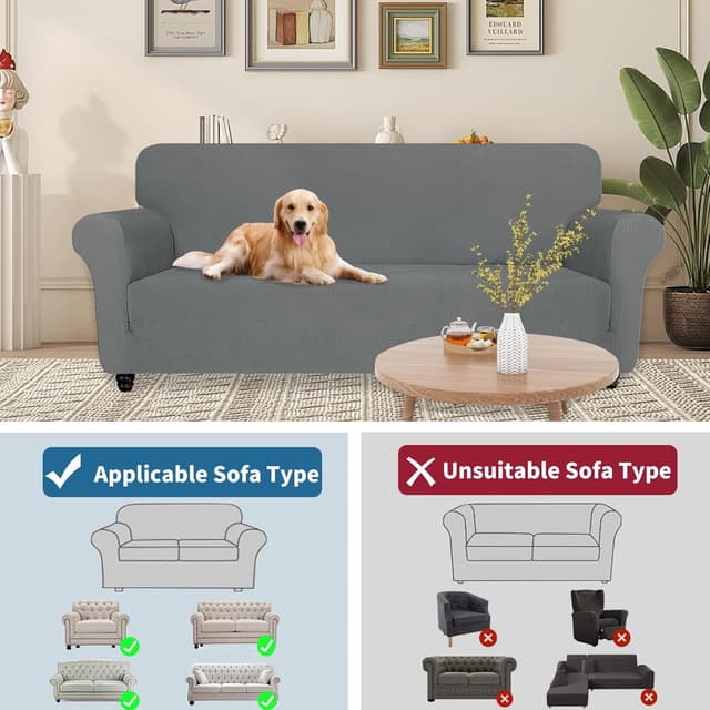 Detalle 2 de YSTELLAA Copridivano 2 Posti grigio chiaro anti-graffio e anti-macchia, con braccioli e fascia antiscivolo