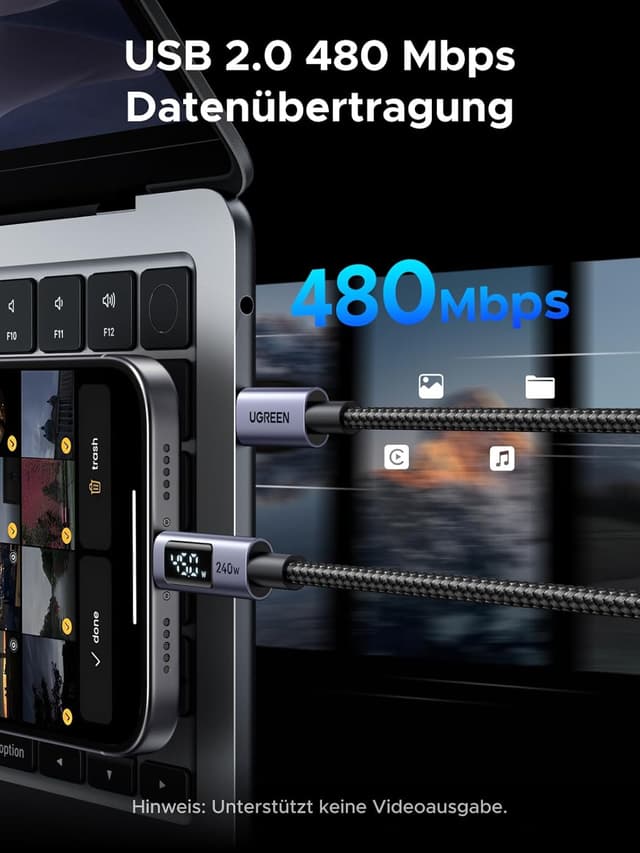 Detalle 2 de UGREEN 240W USB-C auf USB-C Kabel 1M đ