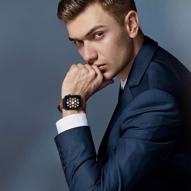 Detalle 2 de HUAFIY Genuine Leather Apple Watch Band (compatible 38mm–49mm)