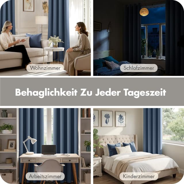 Detalle 2 de MIULEE Verdunklungsvorhänge blickdicht im 2er-Set (260 cm, Ösen) – Stahlblau