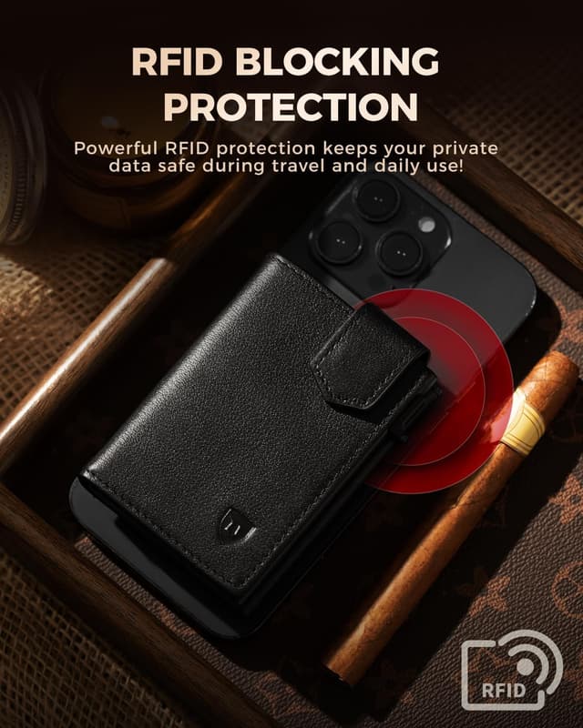 Detalle 1 de LORZOR Magnetic Closure Card Holder with XXL Coin Pocket – Slim Genuine Leather RFID Wallet