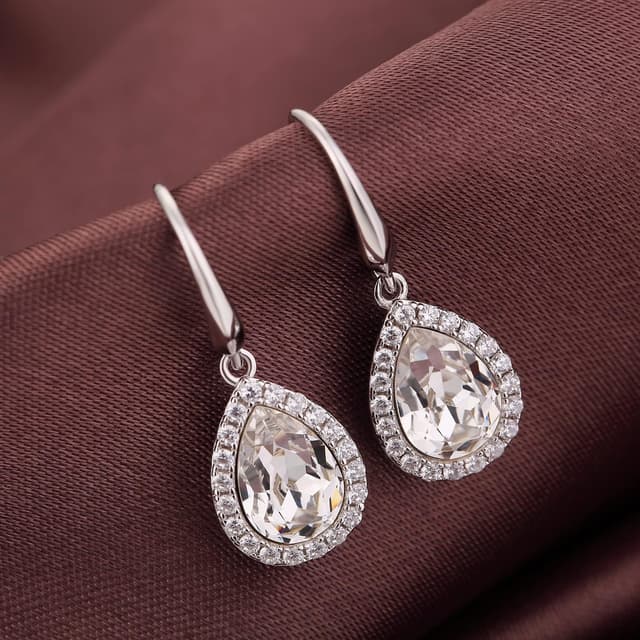 Detalle de jiamiaoi Tropfen-Ohrringe mit Glitzer in Weißgoldoptik (925 Sterlingsilber, Zirkonia)