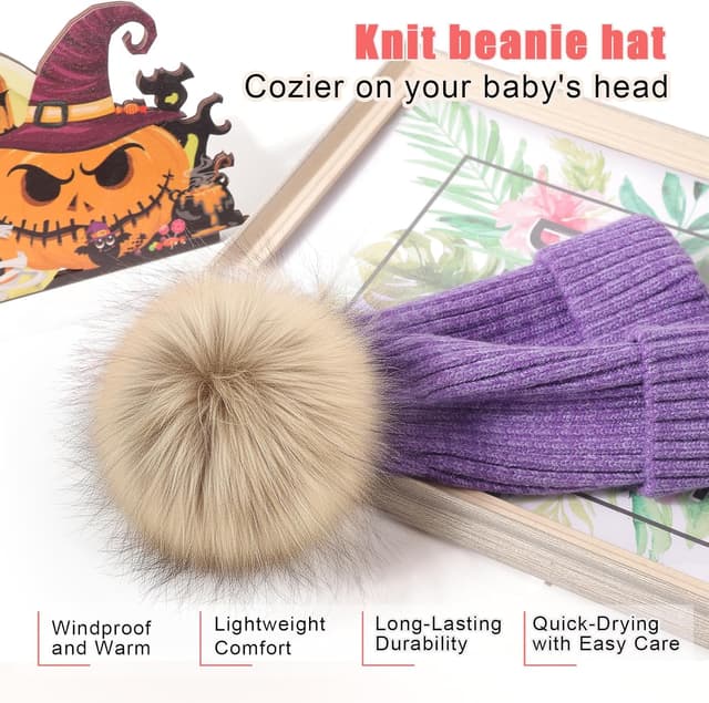 Detalle 1 de DRESHOW Baby- und Kinder-Beanie Wintermütze mit Bommel – weich gestrickt für Jungen & Mädchen