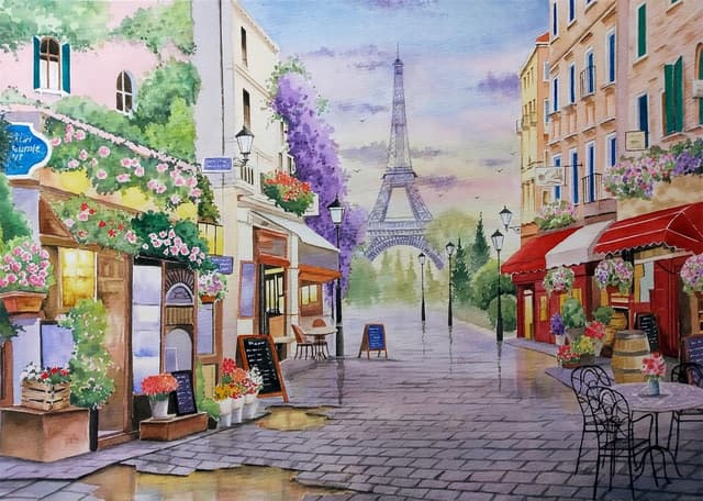 Detalle de BELECO Aquarellgemälde mit Eiffelturm, Paris-Blue – Polyesterstoff-Hintergrund 2,1 x 1,5 m