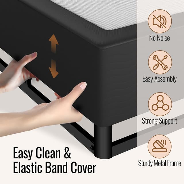 Detalle de Mashomdec Full Size 10 Inch Heavy-Duty Metal Box Spring (up to 2500 lbs) with Noise-Free Frame and Removable Cover