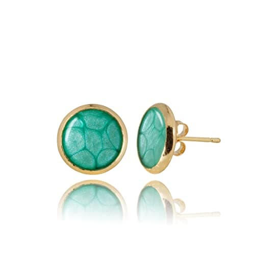 Detalle de Pendientes (Aretes) Dragon Porter estilo 12 redondo azul turquesa en oro