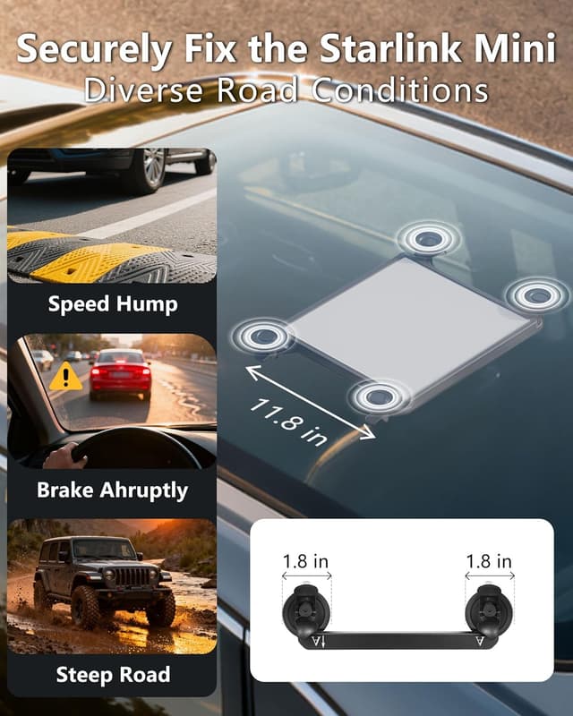 Detalle de MEKEET Starlink Mini Suction Cup Mount for Window (Black) — strong-grip, vibration-resistant car/sunroof/ RV mount