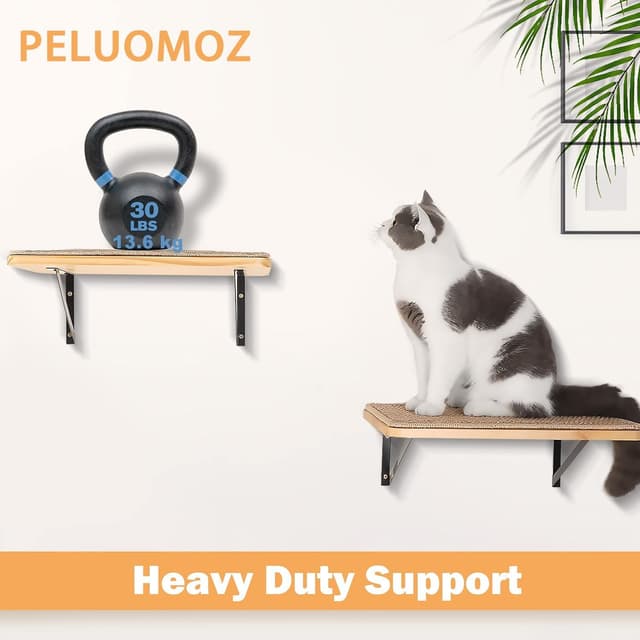 Detalle de 2PC Cat Wall Shelves with Scratching Mat – wall-mounted pine climbing perch for indoor cats