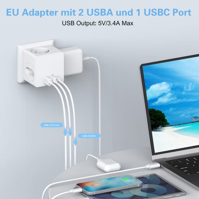 Detalle de Steckdosenwürfel mit USB 4000 W Cube