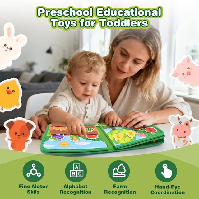 Detalle 2 de Montessori Animal Farm Busy Board for 1 Year Olds