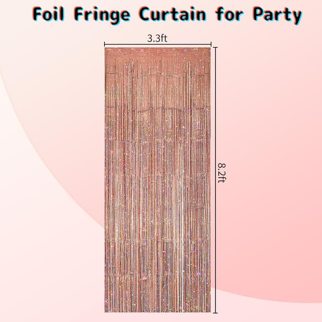 Detalle 2 de KERNOWO Lametta-Vorhang Roségold Glitzer – 2er-Set für Party-Fotoecken