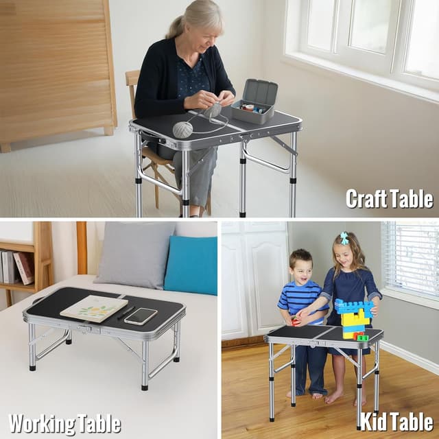 Detalle de GARLLEN Folding Table for Camping with 3 Adjustable Heights (Lightweight Aluminium Outdoor Table)