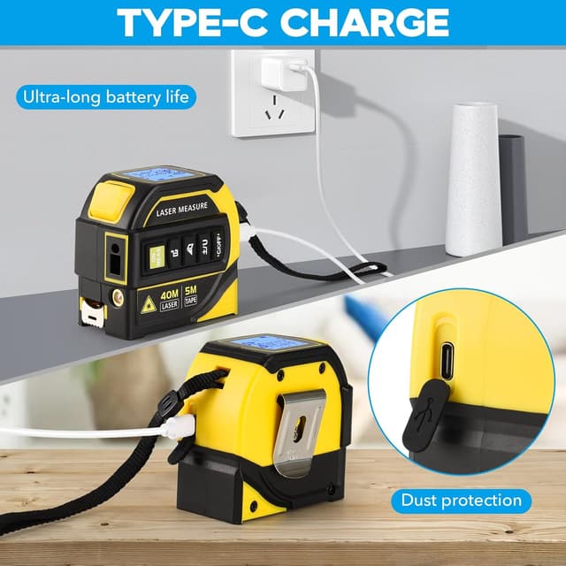 Detalle de 4-in-1 Laser Tape Measure (Class 2) with 40m Laser Distance Meter, 5m Tape, Cross-Line Level & Dual-Axis Angle