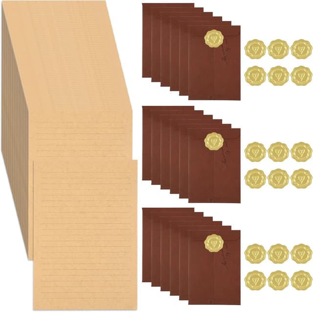 Detalle de 86-piece Vintage Letter Writing Paper & Envelopes Set (A5) with Wax Seal Stickers
