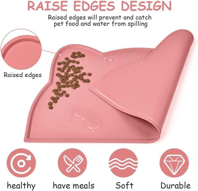 Detalle 2 de vsshe Dogs and Cats Silicone Feeding Mat (Pink) – Non-slip, waterproof bowl mat for dogs, cats and rabbits