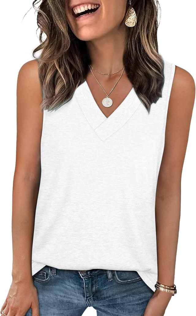 Detalle de Famulily women’s V-neck sleeveless tank tops (60% polyester, 35% rayon, 5% spandex) — summer vest tops for layering