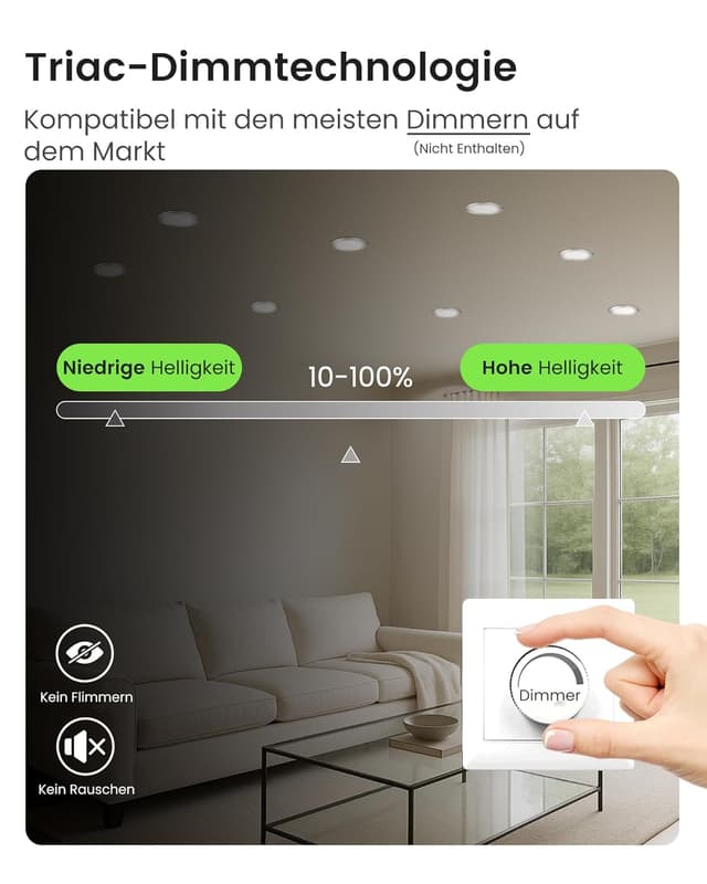 Detalle de ALUSSO LED Einbaustrahler 230V IP44, 4 W dimmbar – 6er Set (Lochmaß 55–68 mm), 3 Farbtemperaturen