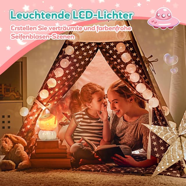 Detalle de cossy Seifenblasenmaschine – automatische, wiederaufladbare Bubble-Maschine für Kinder (mit Licht, bis 20.000+ Blasen/Min) in Rosa