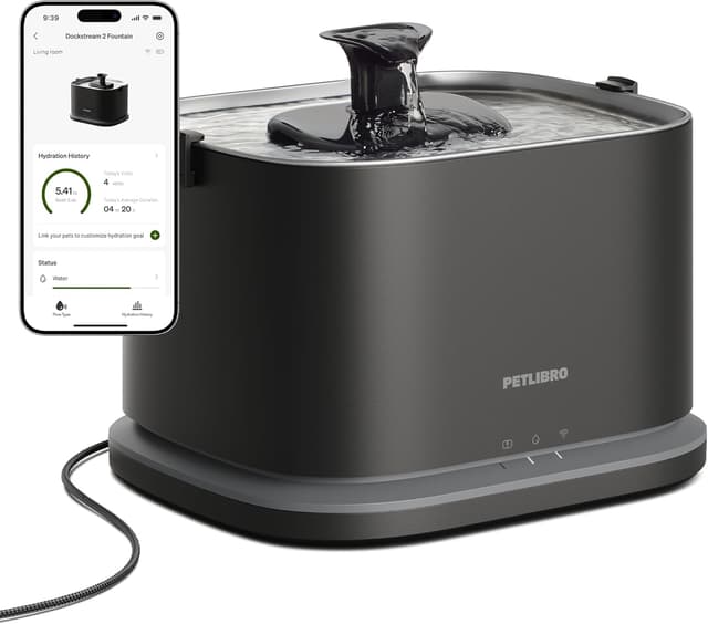 Detalle de PETLIBRO Dockstream 2 Smart Katzenbrunnen mit App-Überwachung, 3 l Edelstahl-Schale, WiFi (2,4/5 GHz) – Schwarz