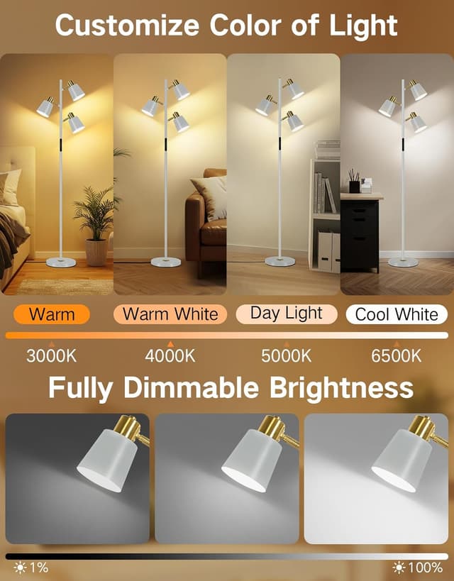 Detalle 2 de OUTON Lampada da Terra LED dimmerabile con telecomando e controllo touch, 36W grigio