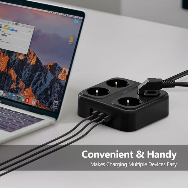 Thumbnail 6 de JSVER Ciabatta multipresa con 4 scomparti, 3 USB-A e 1 USB-C (con interruttori) + cavo 1,8 m