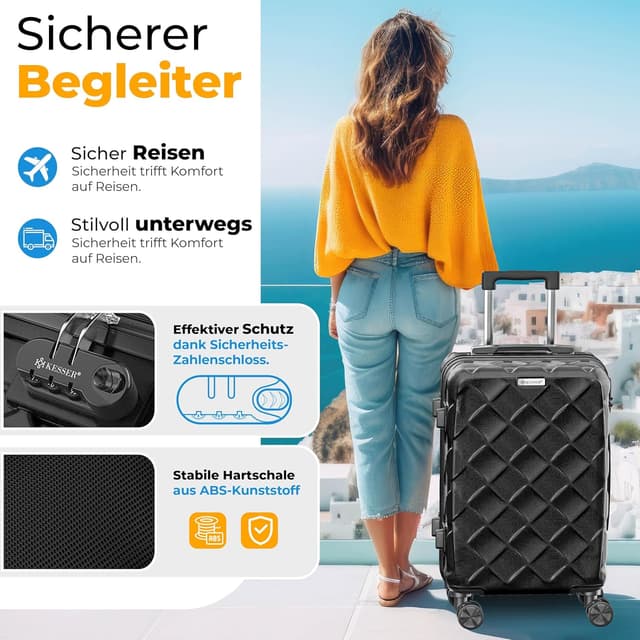 Detalle de KESSER® Reisekoffer-Set 3-teilig mit ABS-Hartschalenkoffern, Zahlenschloss, Kofferwaage und Reisebrieftasche
