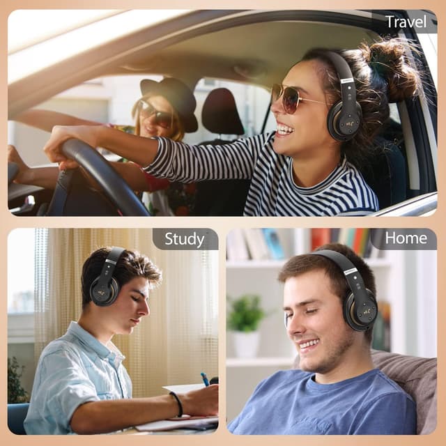 Detalle de Rebocico Bluetooth over-ear headphones (Black & Gold) with 6 EQ modes, 65 hours playtime and built-in mic