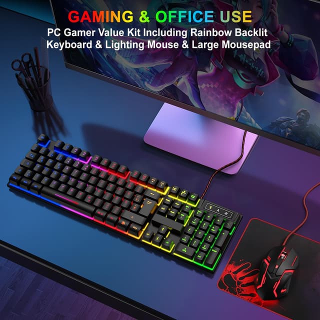 Thumbnail 6 de Rewurnth Gaming Tastatur Set 104 Tasten