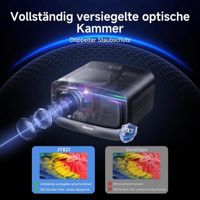 Detalle de iSinbox JY821 4K Smart Beamer (1500 ANSI, HDR10+, Autofokus, 6D Keystone) für Netflix & Dolby Audio