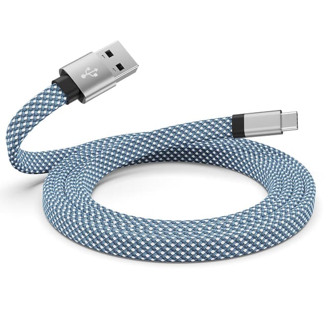 Detalle de Magtame 5ft Magnetic USB A to USB C Cable (Flat, Blue) – Fast Charging + Data