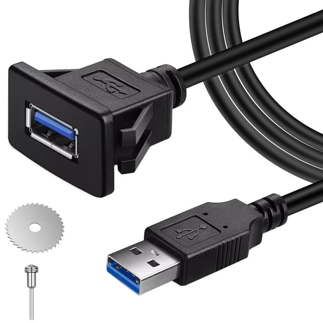 Detalle de DAOKAI USB 3.0 Panel Flush Mount Cable (Square, Single Port) with Buckle Dash Mount, 1m