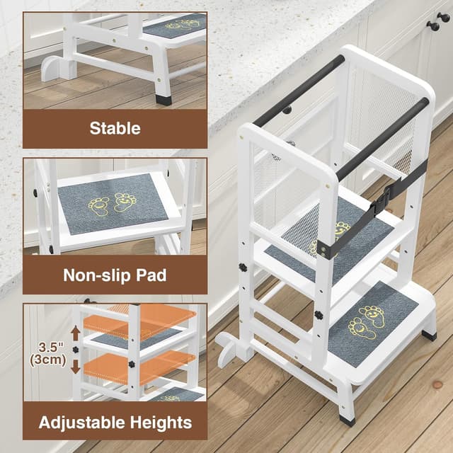 Thumbnail 6 de Skokliz Kids Standing Tower nursery step stool with adjustable height (anti-tip support corners)