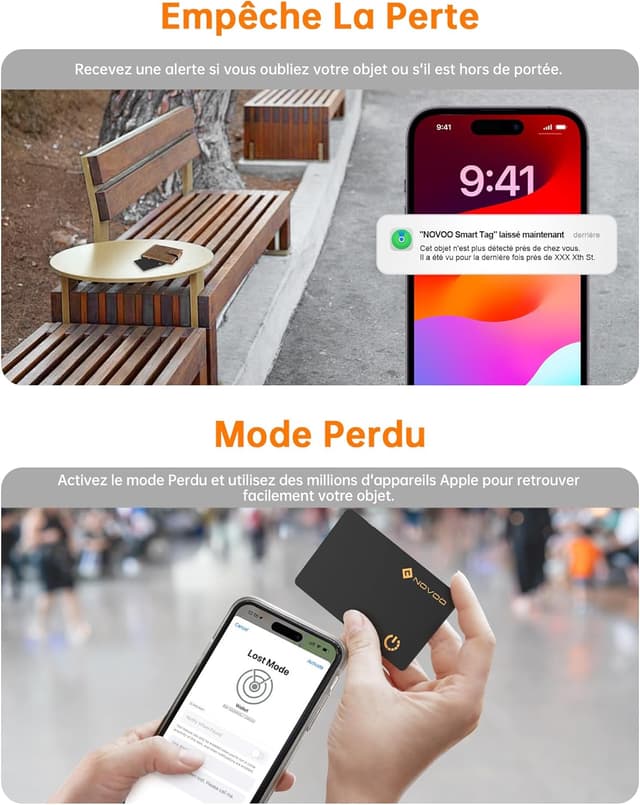 Detalle de NOVOO Smart Air Tag Traceur Carte Bluetooth – Wallet Tracker ultra-fin compatible Apple Localiser (iOS uniquement)