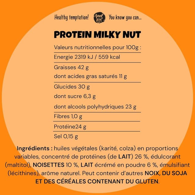 Detalle 2 de Feel FIT Protein Milky Nut – pâte à tartiner protéinée lait-noisette sans sucre ajouté (keto, low carb), 24% protéines, 200 g