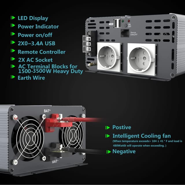 Thumbnail 2 de SUDOKEJI FLAMEZUM 3500W Wechselrichter 24V–230V