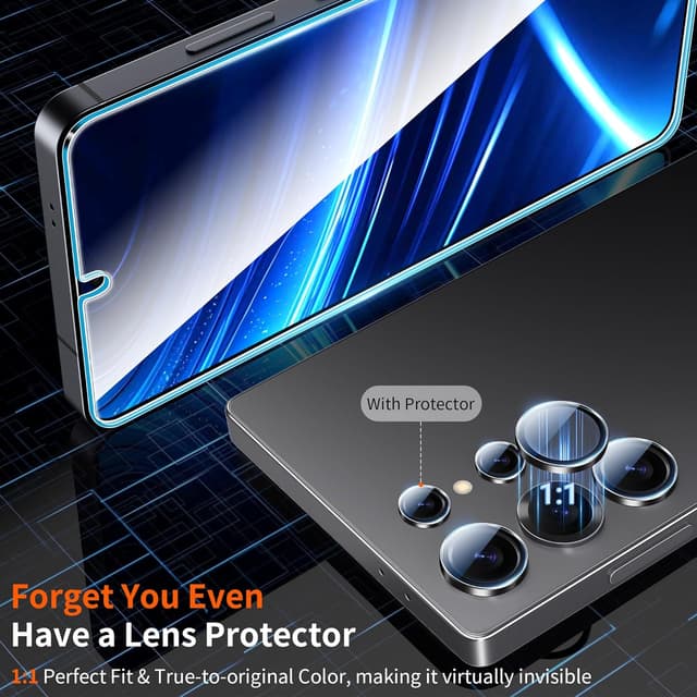 Detalle de letosan 3-Pack Tempered Glass Screen Protector for Samsung Galaxy S25 Ultra + 1 Camera Lens Protector Kit