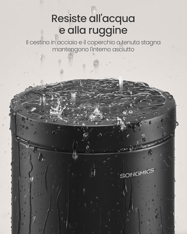 Detalle de SONGMICS Cestino da Bagno a Pedale LTB013BZ01 da 3 L in acciaio nero, con coperchio a chiusura morbida
