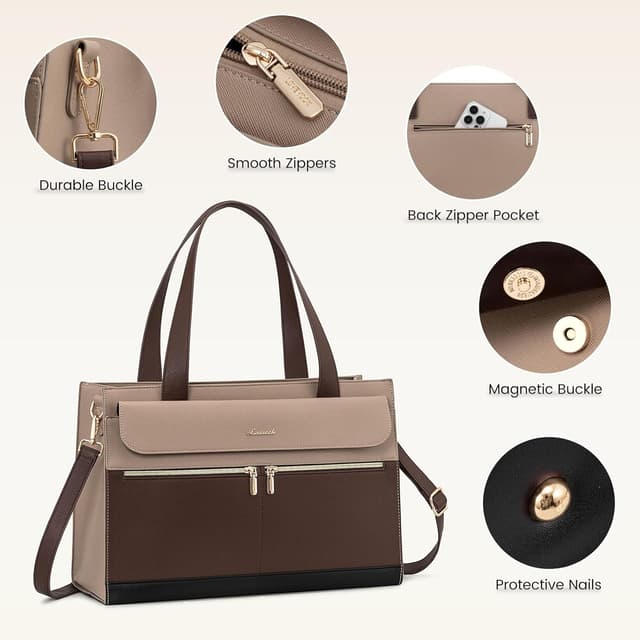 Detalle de LOVEVOOK Laptop Bag for Women (up to 15.6 inch) with Clutch & USB Port – Large PU Leather Tote