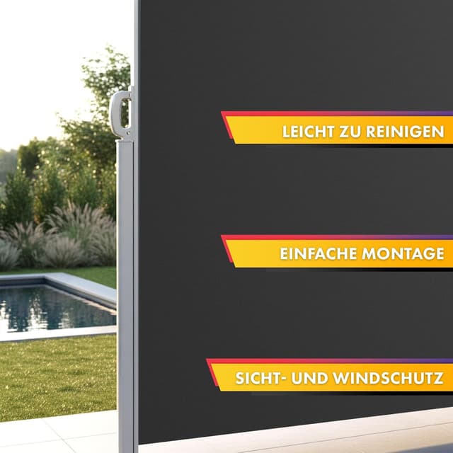 Detalle de KARAT ALU Seitenmarkise (ausziehbar) in Anthrazit – Seitenrollo mit Wandhalterung für Balkon, Terrasse & Garten