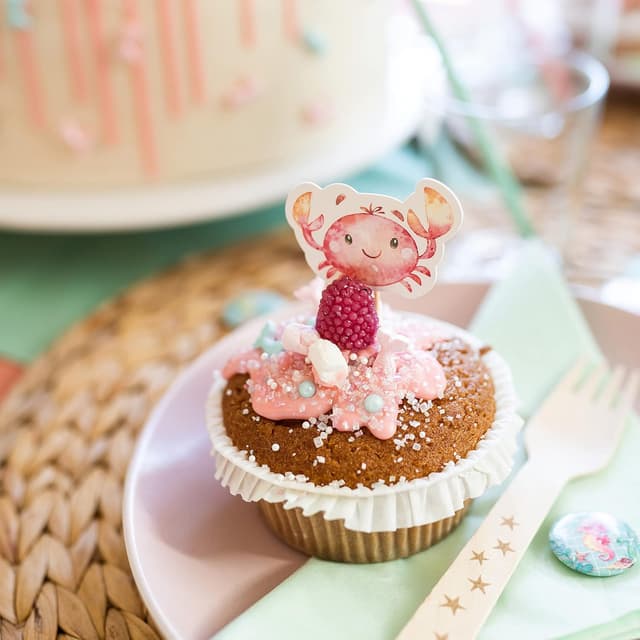 Detalle 2 de Papierdrachen Meerjungfrau Cake Topper Set 19-teilig