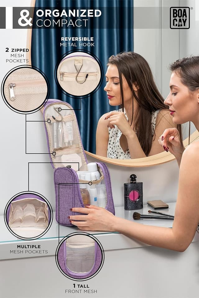 Detalle de BOACAY Hanging Travel Toiletry Bag for Women & Men (Makeup & Shower Organiser)