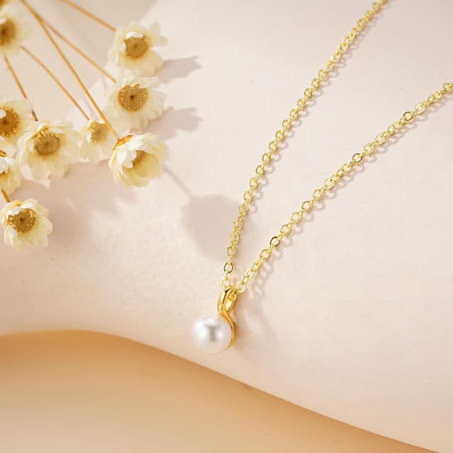 Thumbnail 6 de TINGN Vergoldete Perlenkette Damen (14 Karat) – eleganter Choker mit Perlenanhänger