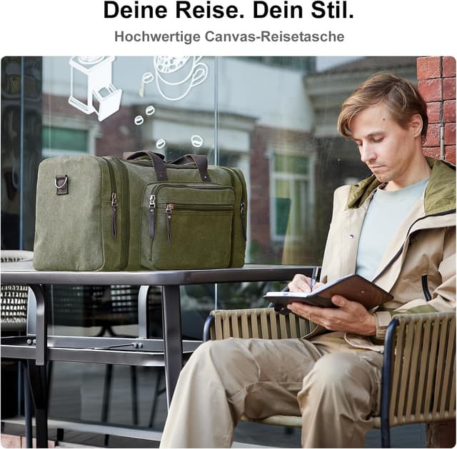 Detalle de Erweiterbare Reisetasche 70L – große Sporttasche mit ausziehbarer Länge (Oliv)