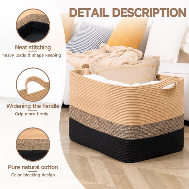 Thumbnail 2 de CLHMILY&Z Square Cotton Rope Storage Basket 110L