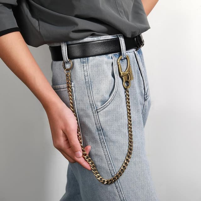 Detalle de Chaîne de portefeuille pour homme Ahiller avec mousqueton en alliage et chaîne en acier inoxydable (gris acier)