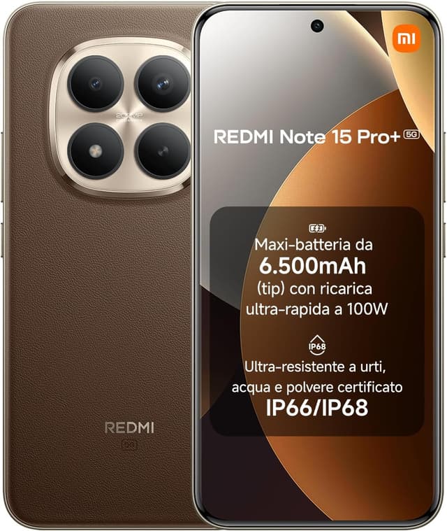 Detalle de Xiaomi Redmi Note 15 Pro+ 5G (8+256GB) con batteria da 6.500 mAh e fotocamera da 200 MP – IP66/IP68
