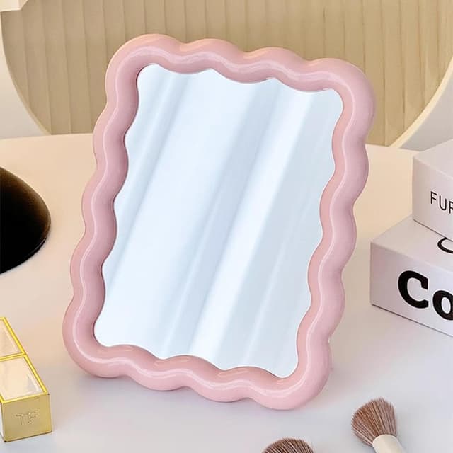 Detalle 1 de RETZLA Portable Folding Makeup Mirror (Cute Wave-Shaped Travel Mirror) – Pink