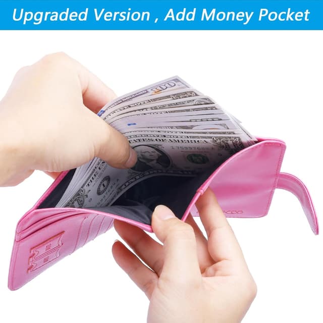 Thumbnail 4 de Passport Holder Cover Wallet RFID Blocking Leather Card Case Travel Accessories for Women Men (Pink)