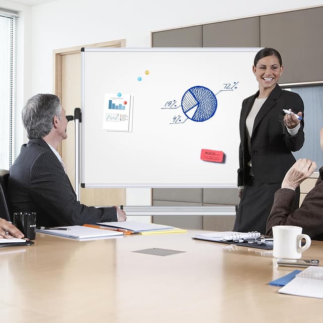 Detalle de VIZ-PRO Double-Sided Magnetic Revolving Mobile Whiteboard (120 x 90cm) with Aluminium Frame & Stand